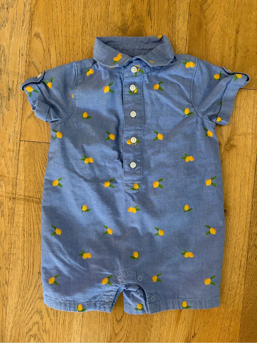 Janie and Jack Blue Lemon-Print Cotton Romper